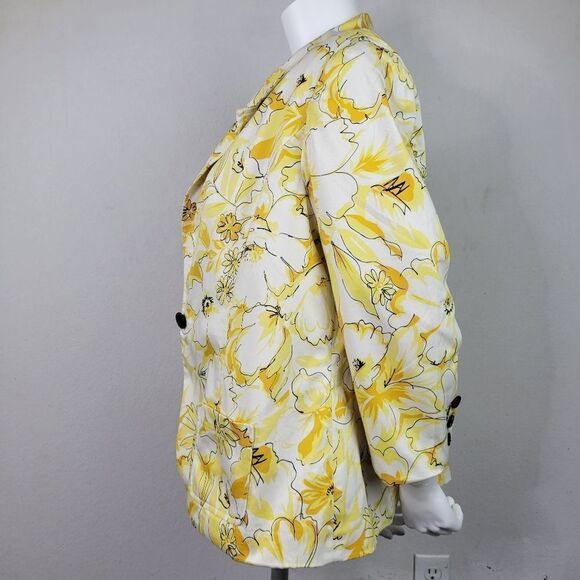 Harve Benard Yellow Floral Print Single Button Closure Blazer - Picture 5 of 11